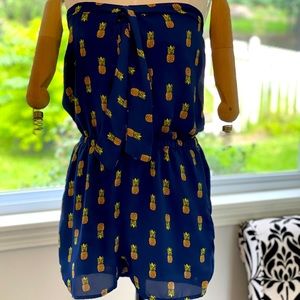 Alya Blue Off Shoulder Strapless Pineapple Romper Size Small NWOT